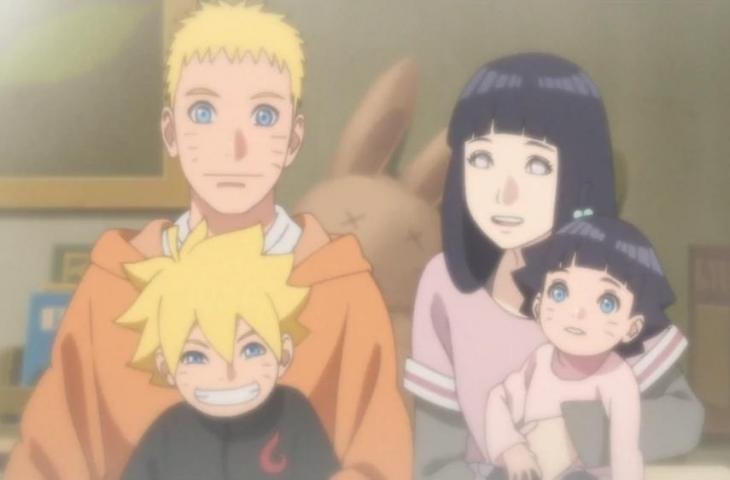 Keluarga Naruto: Naruto Uzumaki, Boruto, Hinata, dan Himawari. (fandom)